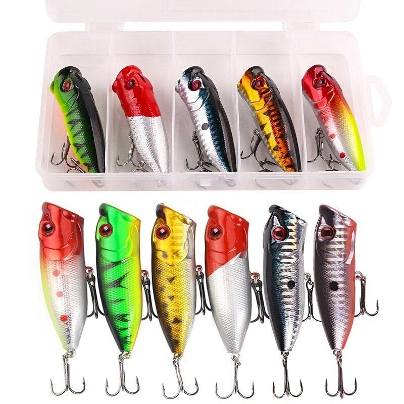 Fishing Lure Popper - 6개입 6색상（opp 봉투）/5개입 5색상（상자 포함） 6.5cm/10g